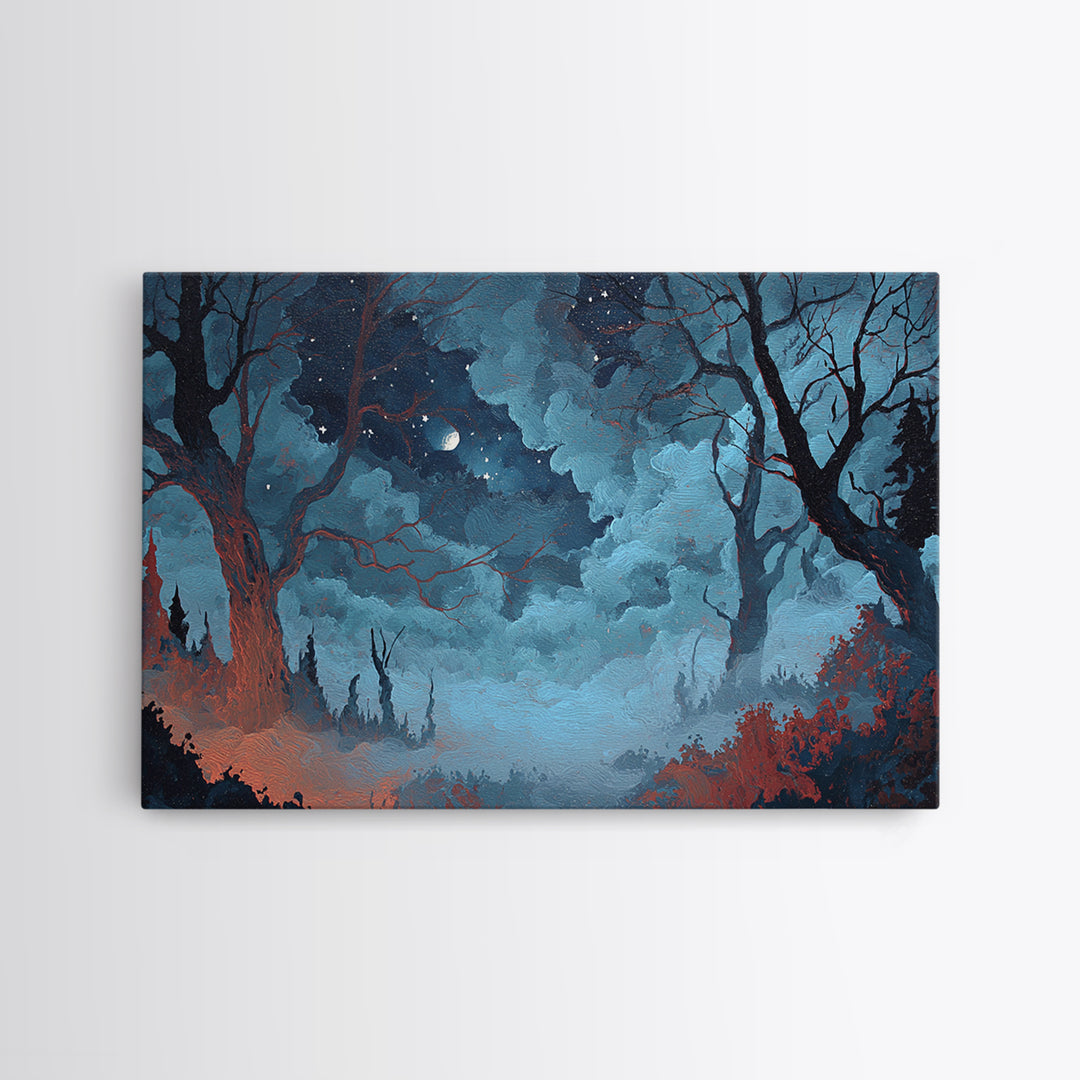 The Garden Of The Eyeless Moon, Cosmic Horror Decor, Landscape Wall Art, Framed Canvas Print, Halloween Home Decor, Gothic Wall Art
