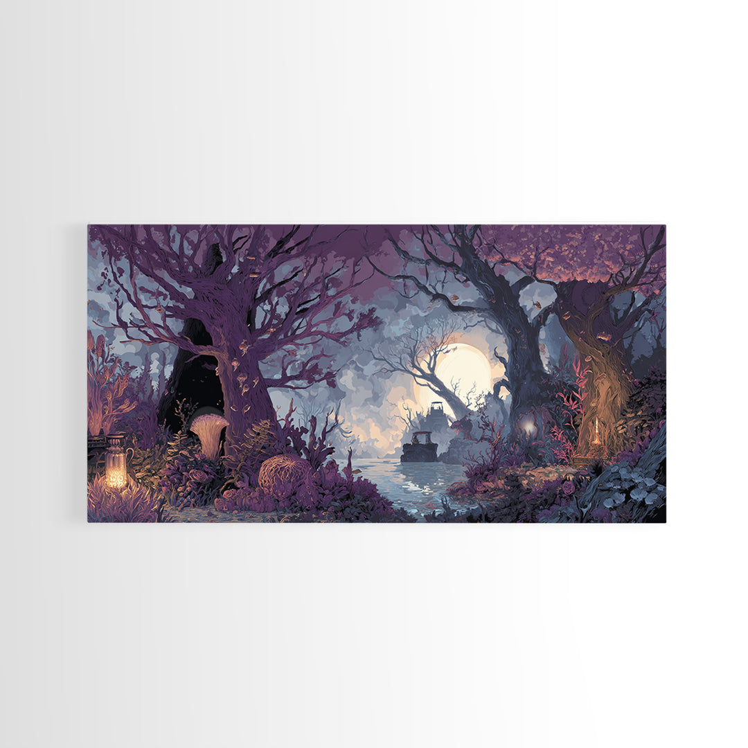 The Garden Of The Eyeless Moon, Dark Fantasy Wall Art, Wide Panoramic Art, Canvas Print, Halloween Home Decor, Gothic Wall Art
