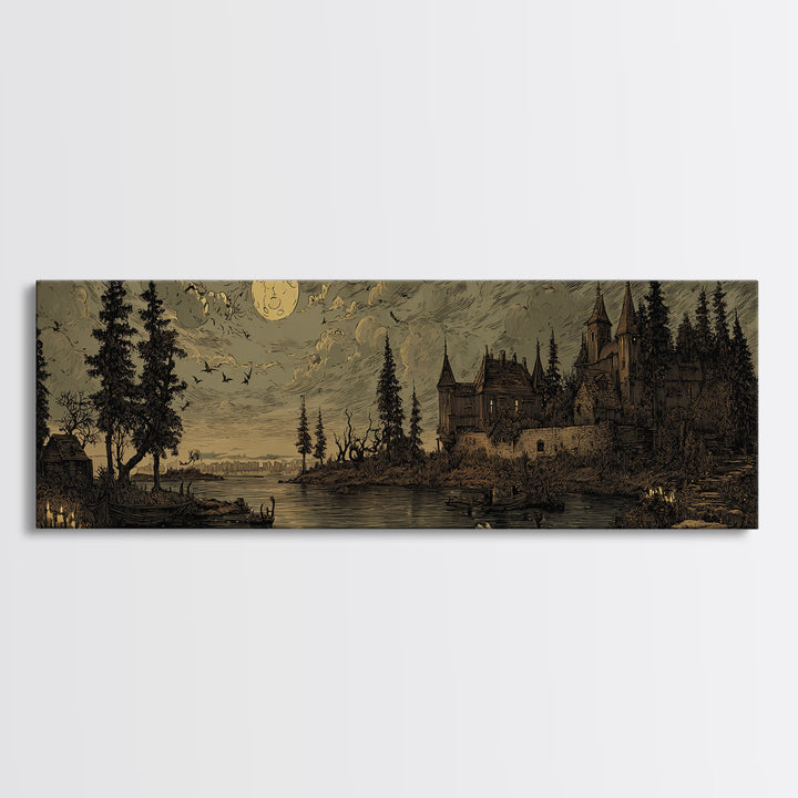 The Garden Of The Eyeless Moon, Macabre Halloween Art, Extra Wide Wall Art, Canvas Print, Halloween Home Decor, Gothic Wall Art
