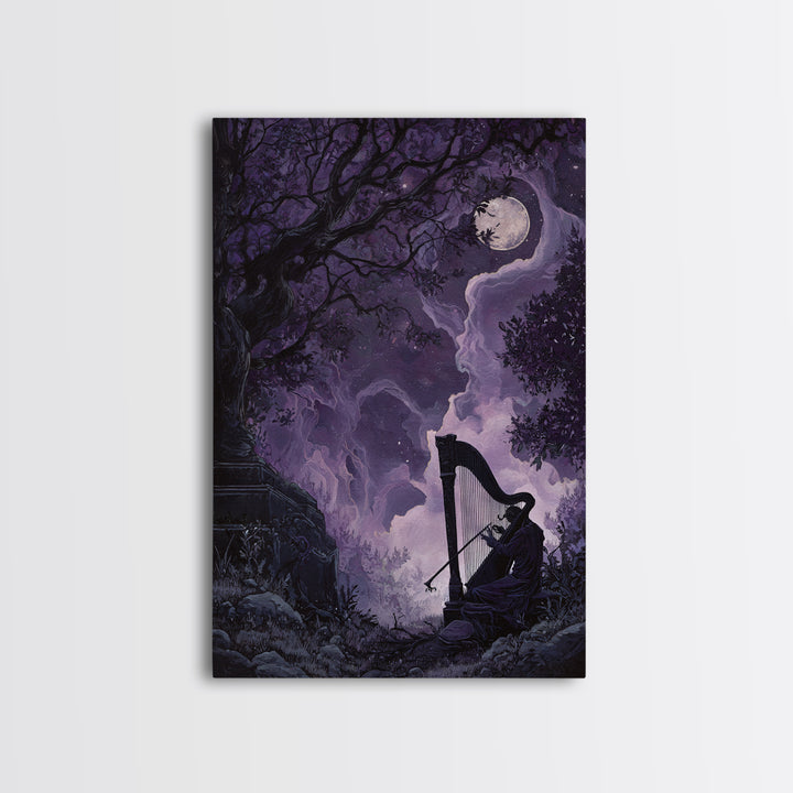The Harpist Of Abyssal Sleep, Eldritch Wall Art, Vertical Wall Art, Canvas Print, Halloween Home Decor, Gothic Wall Art, Dark Fantasy Art