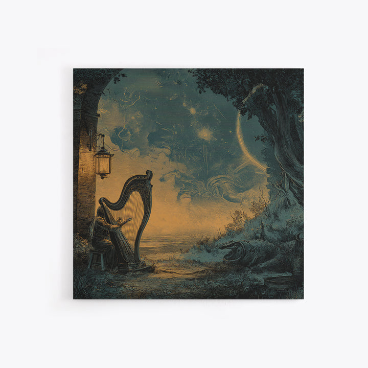 The Harpist Of Abyssal Sleep, Halloween Wall Art, Square Wall Art, Canvas Print, Halloween Home Decor, Gothic Wall Art, Seasonal Home Decor