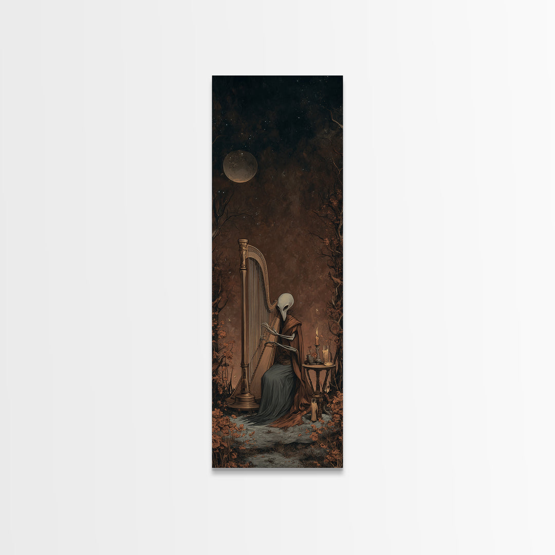 The Harpist Of Abyssal Sleep, Lovecraftian Wall Art, Tall Narrow Wall Art, Framed Canvas Print, Halloween Home Decor, Gothic Wall Art