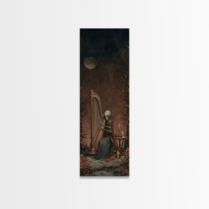 The Harpist Of Abyssal Sleep, Lovecraftian Wall Art, Tall Narrow Wall Art, Framed Canvas Print, Halloween Home Decor, Gothic Wall Art