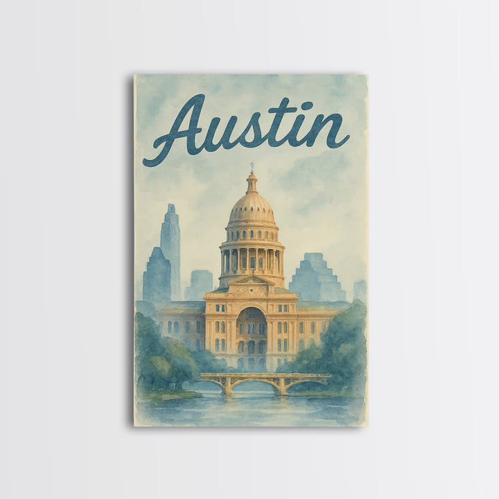 Austin Travel Poster, Canvas Print, Painted Travel Poster Art, Austin City Art, Gift For Travelers, Fine Art Print, City Travel Prints