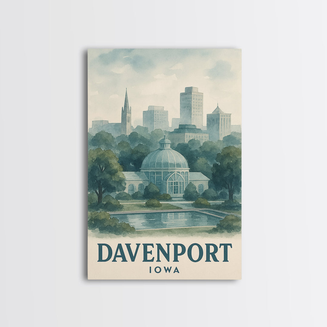 Davenport Travel Poster, Framed Canvas Print, Illustrated Watercolor Poster, Davenport Poster Print, Travel Poster Set, City Art Print