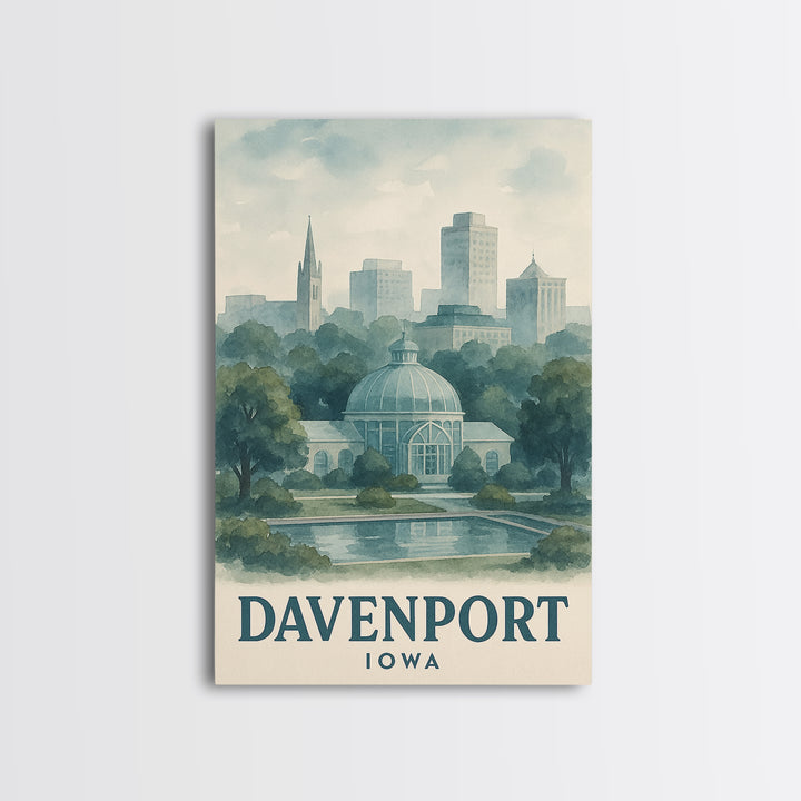 Davenport Travel Poster, Framed Canvas Print, Illustrated Watercolor Poster, Davenport Poster Print, Travel Poster Set, City Art Print