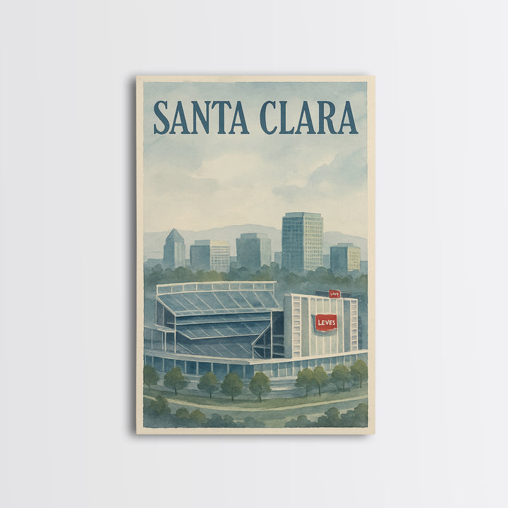 Santa Clara Travel Poster, Framed Canvas Print, Illustrated Watercolor Poster, Santa Clara Travel Art, Travel Poster Art, Travel Wall Decor
