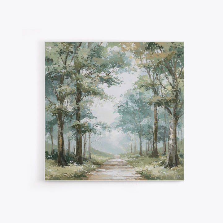 Misty Forest Path Framed Canvas Print, Waiting Room Art, Living Room Wall Art, Waiting Room Decor, Calm, Soundwave Art, WRA-1x1-11