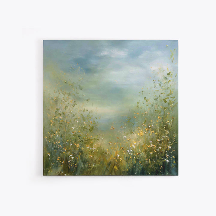 Sunlit Meadow with Wildflowers Framed Canvas Print, Waiting Room Art, Gallery Decor, Waiting Room Decor, Fine Art, Calm, WRA-1x1-32