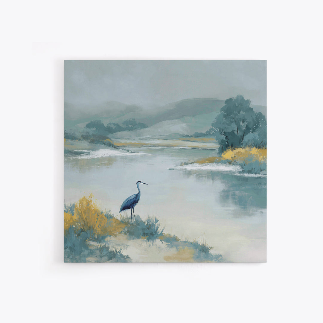 Blue Heron in Quiet Marsh Canvas Print, Waiting Room Art, Abstract, Waiting Room Decor, Fine Art, Calm, Modern Decor, WRA-1x1-60