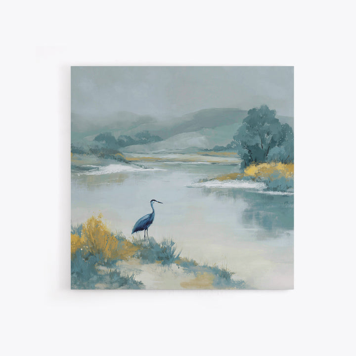Blue Heron in Quiet Marsh Canvas Print, Waiting Room Art, Abstract, Waiting Room Decor, Fine Art, Calm, Modern Decor, WRA-1x1-60
