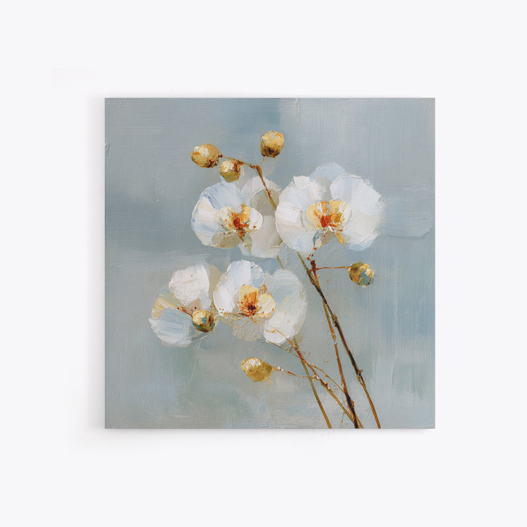 White Orchid on Light Gray Ground Framed Canvas Print, Waiting Room Art, Wall Sculpture, Waiting Room Decor, Fine Art, Calm, WRA-1x1-7