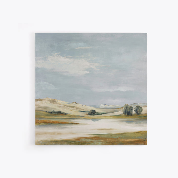 Calming Landscape with Open Sky and Gentle Framed Canvas Print, Waiting Room Art, Waiting Room Decor, Watercolor Art, Calm, WRA-1x1-73