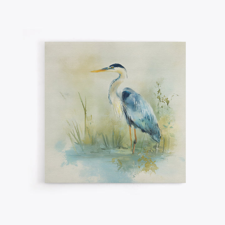 Blue Heron in Quiet Marsh Framed Canvas Print, Waiting Room Art, Therapy Office Decor, Waiting Room Decor, Abstract Art, Calm, WRA-1x1-84