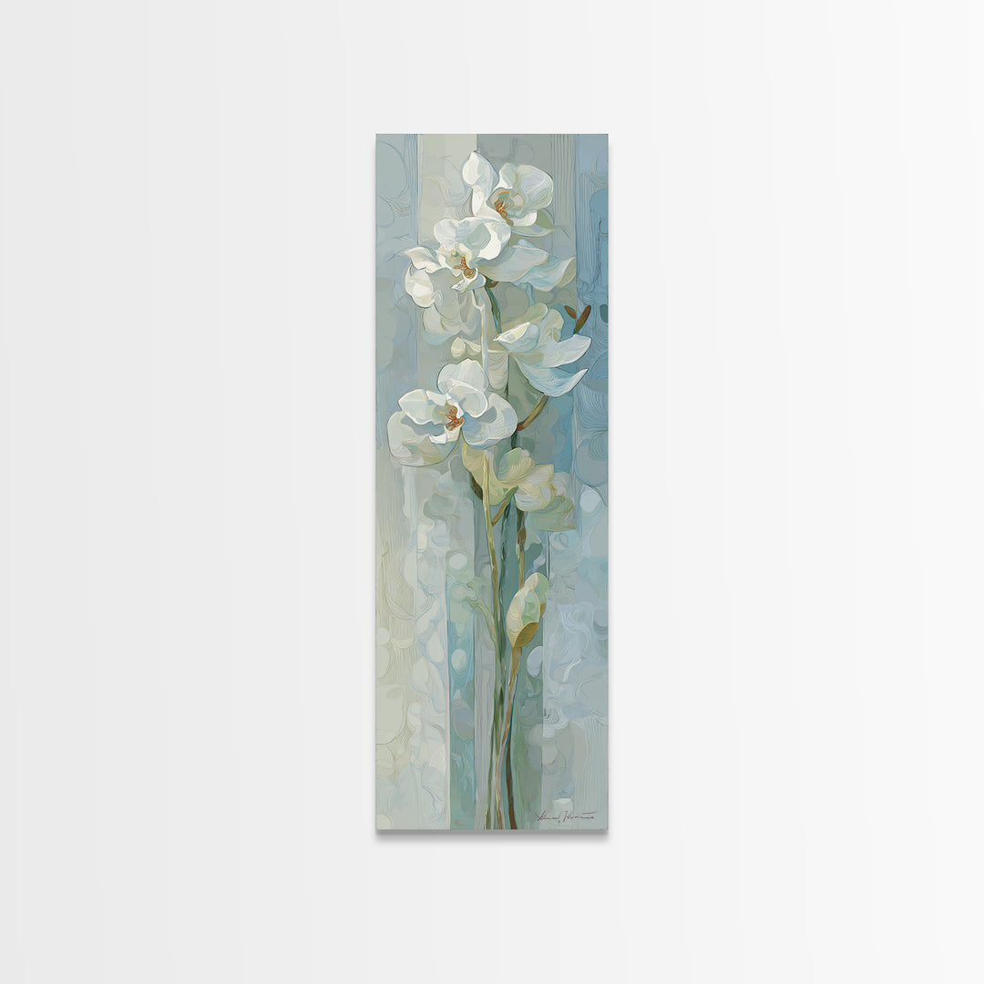 White Orchid on Light Gray Ground Framed Canvas Print, Waiting Room Art, Art, Waiting Room Decor, Fine Art, Calm, Bauhaus Print, WRA-1x3-19