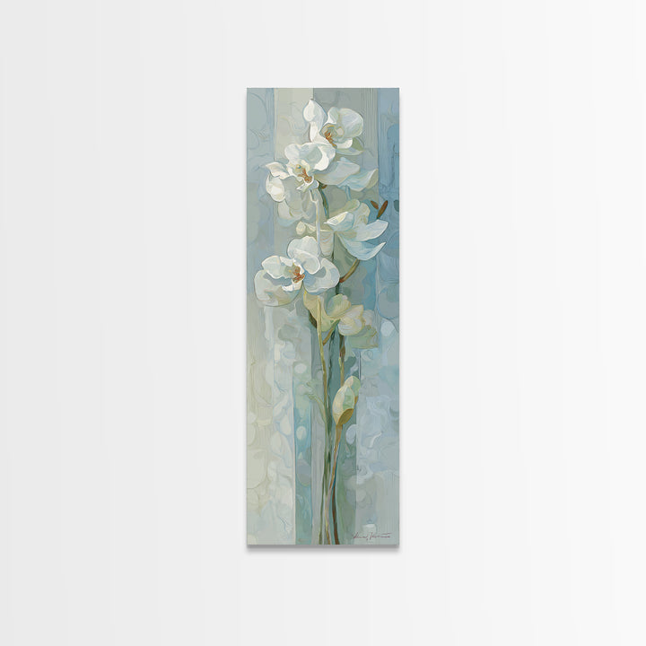 White Orchid on Light Gray Ground Framed Canvas Print, Waiting Room Art, Art, Waiting Room Decor, Fine Art, Calm, Bauhaus Print, WRA-1x3-19