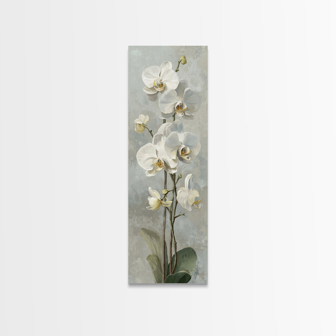 White Orchid on Light Gray Ground Canvas Print, Waiting Room Art, Bedroom Decor, Waiting Room Decor, Fine Art, Calm, Abstract, WRA-1x3-43