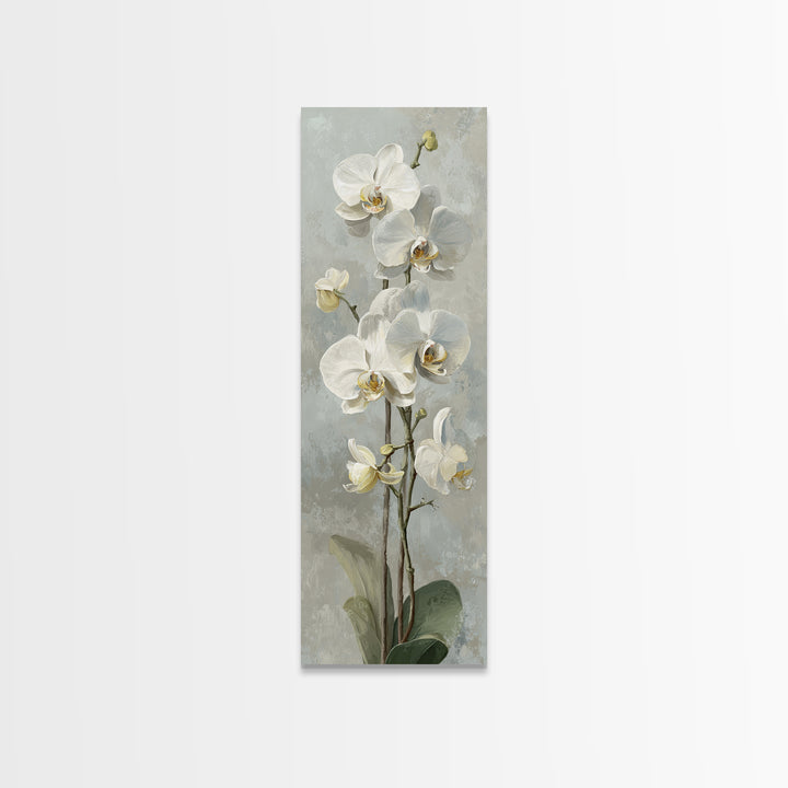 White Orchid on Light Gray Ground Canvas Print, Waiting Room Art, Bedroom Decor, Waiting Room Decor, Fine Art, Calm, Abstract, WRA-1x3-43