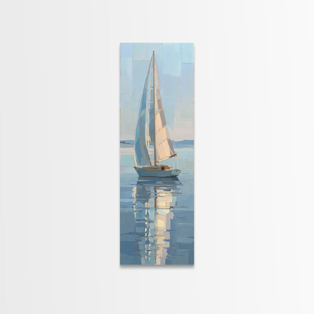 Quiet Sailboat on Calm Water Canvas Print, Waiting Room Art, Wall Sculpture, Waiting Room Decor, Oil Painting, Calm, WRA-1x3-55