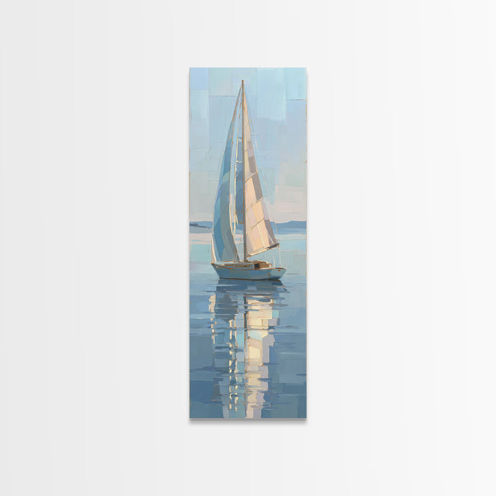 Quiet Sailboat on Calm Water Canvas Print, Waiting Room Art, Wall Sculpture, Waiting Room Decor, Oil Painting, Calm, WRA-1x3-55