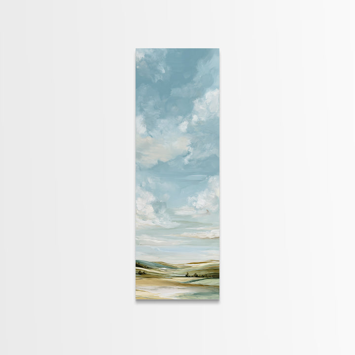 Calming Landscape with Open Sky and Gentle Framed Canvas Print, Waiting Room Art, Textured Painting, Waiting Room Decor, Calm, WRA-1x3-61
