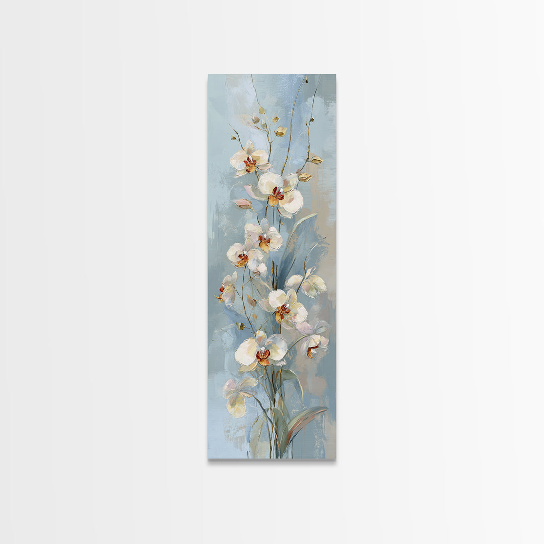 White Orchid on Light Gray Ground Framed Canvas Print, Waiting Room Art, Minimalist Art, Waiting Room Decor, Oil Painting, Calm, WRA-1x3-91