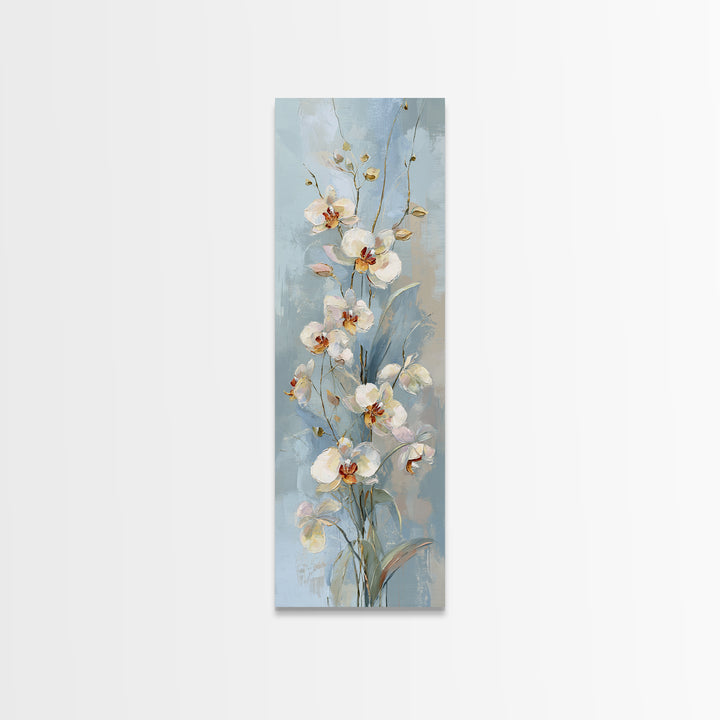 White Orchid on Light Gray Ground Framed Canvas Print, Waiting Room Art, Minimalist Art, Waiting Room Decor, Oil Painting, Calm, WRA-1x3-91