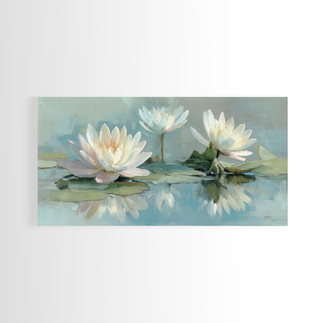 Lotus Flower on Still Water Framed Canvas Print, Waiting Room Art, Office Art, Waiting Room Decor, Calm, Gallery Decor, WRA-2x1-11