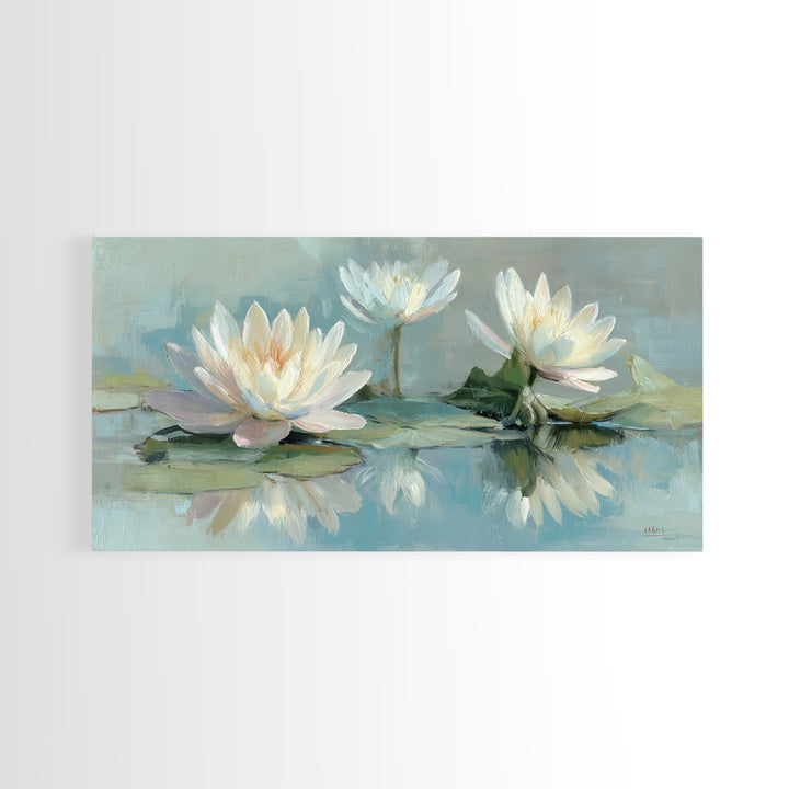 Lotus Flower on Still Water Framed Canvas Print, Waiting Room Art, Office Art, Waiting Room Decor, Calm, Gallery Decor, WRA-2x1-11