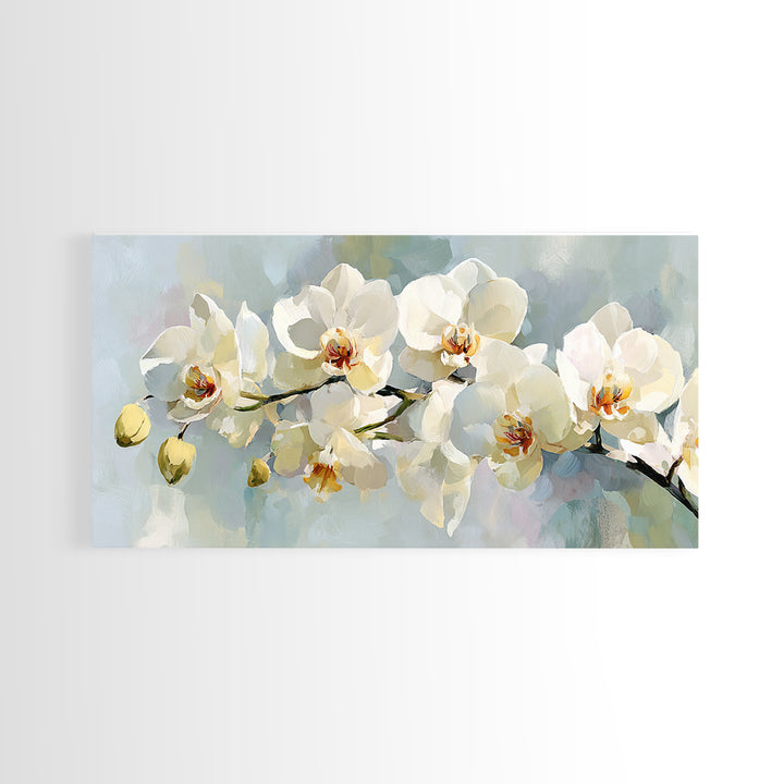 White Orchid on Light Gray Ground Framed Canvas Print, Waiting Room Art, Wall Sculpture, Waiting Room Decor, Fine Art, Calm, WRA-2x1-3