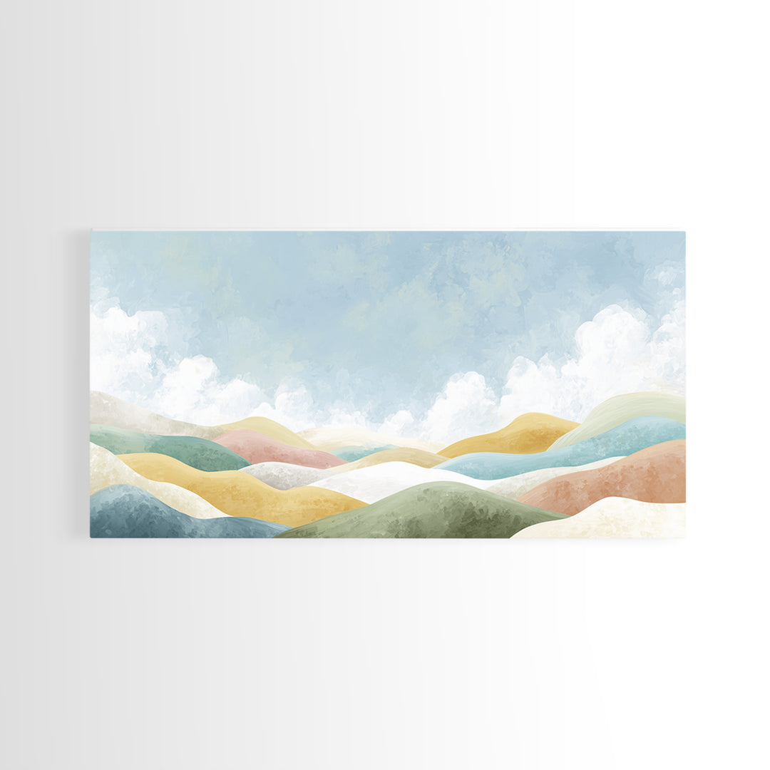 Pastel Rainbow Shapes for Pediatric Spaces Framed Canvas Print, Waiting Room Art, Fine Art Print, Waiting Room Decor, WRA-2x1-38