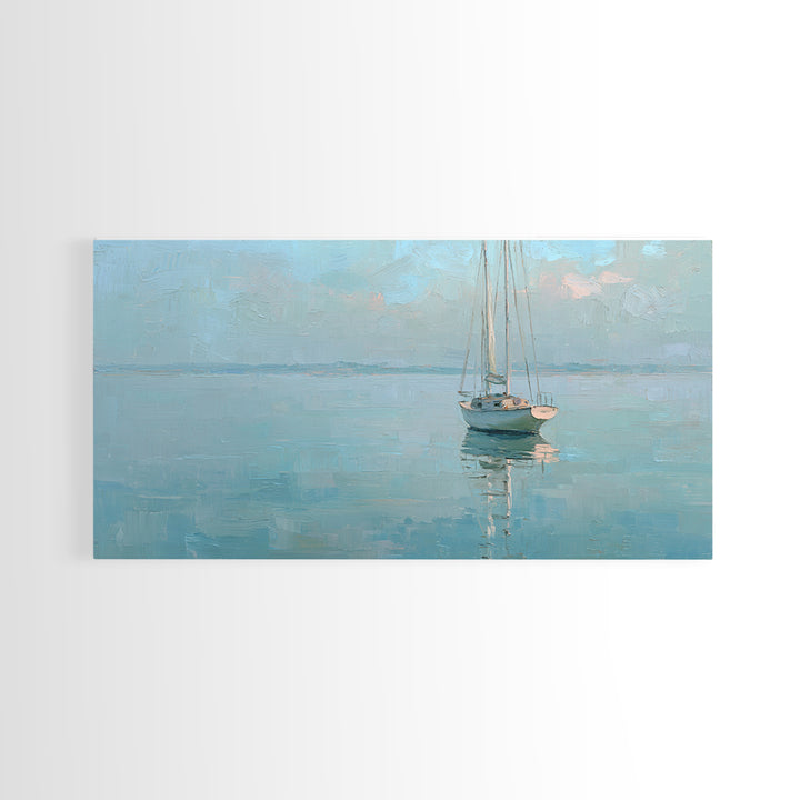Quiet Sailboat on Calm Water Canvas Print, Waiting Room Art, Printable Wall Art, Waiting Room Decor, Oil Painting, Calm, WRA-2x1-39