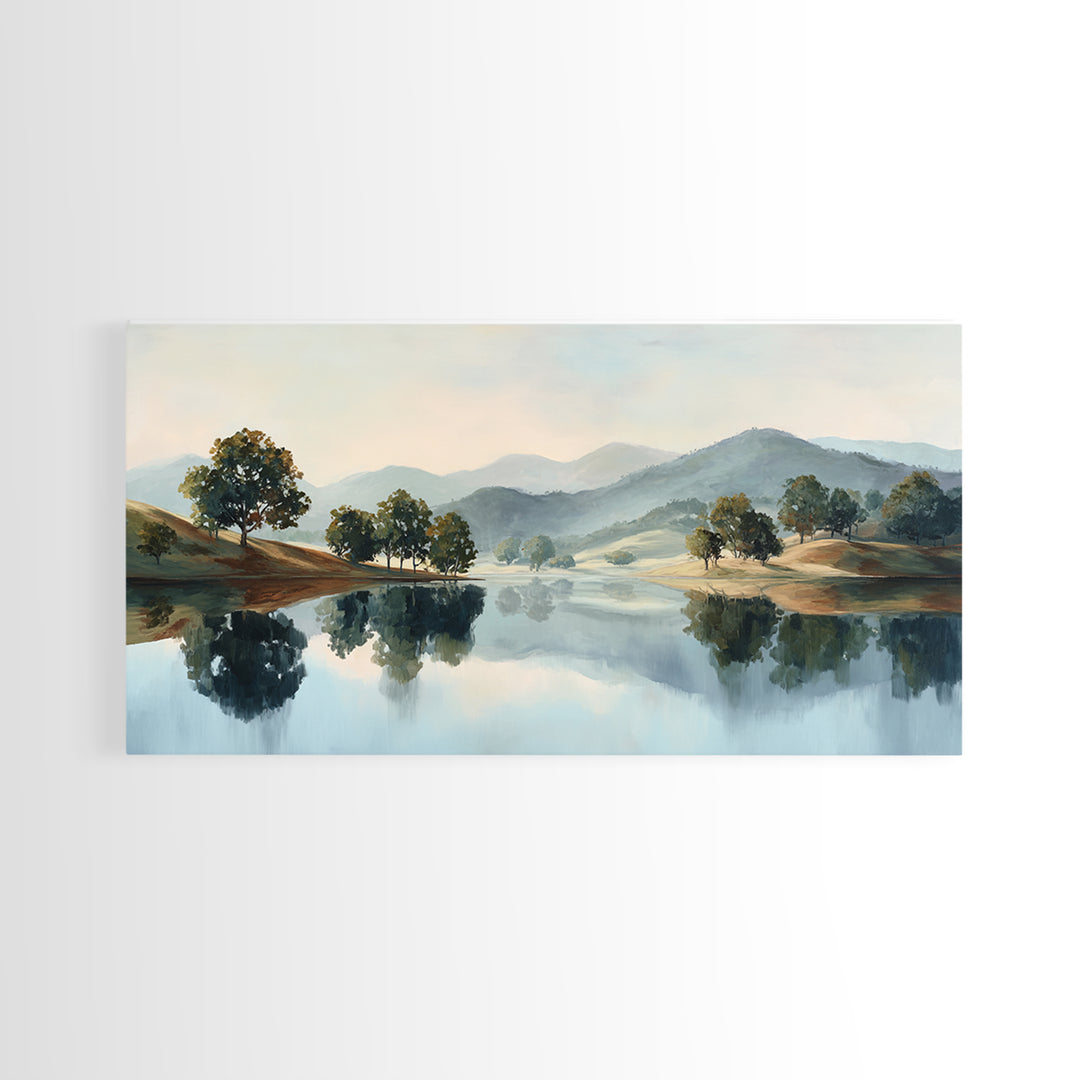 Peaceful Lake Reflection at Dawn Canvas Print, Waiting Room Art, Wall Decor, Waiting Room Decor, Calm, Minimalist Wall Art, WRA-2x1-48