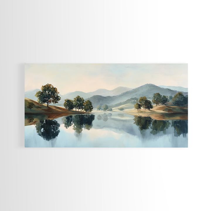 Peaceful Lake Reflection at Dawn Canvas Print, Waiting Room Art, Wall Decor, Waiting Room Decor, Calm, Minimalist Wall Art, WRA-2x1-48