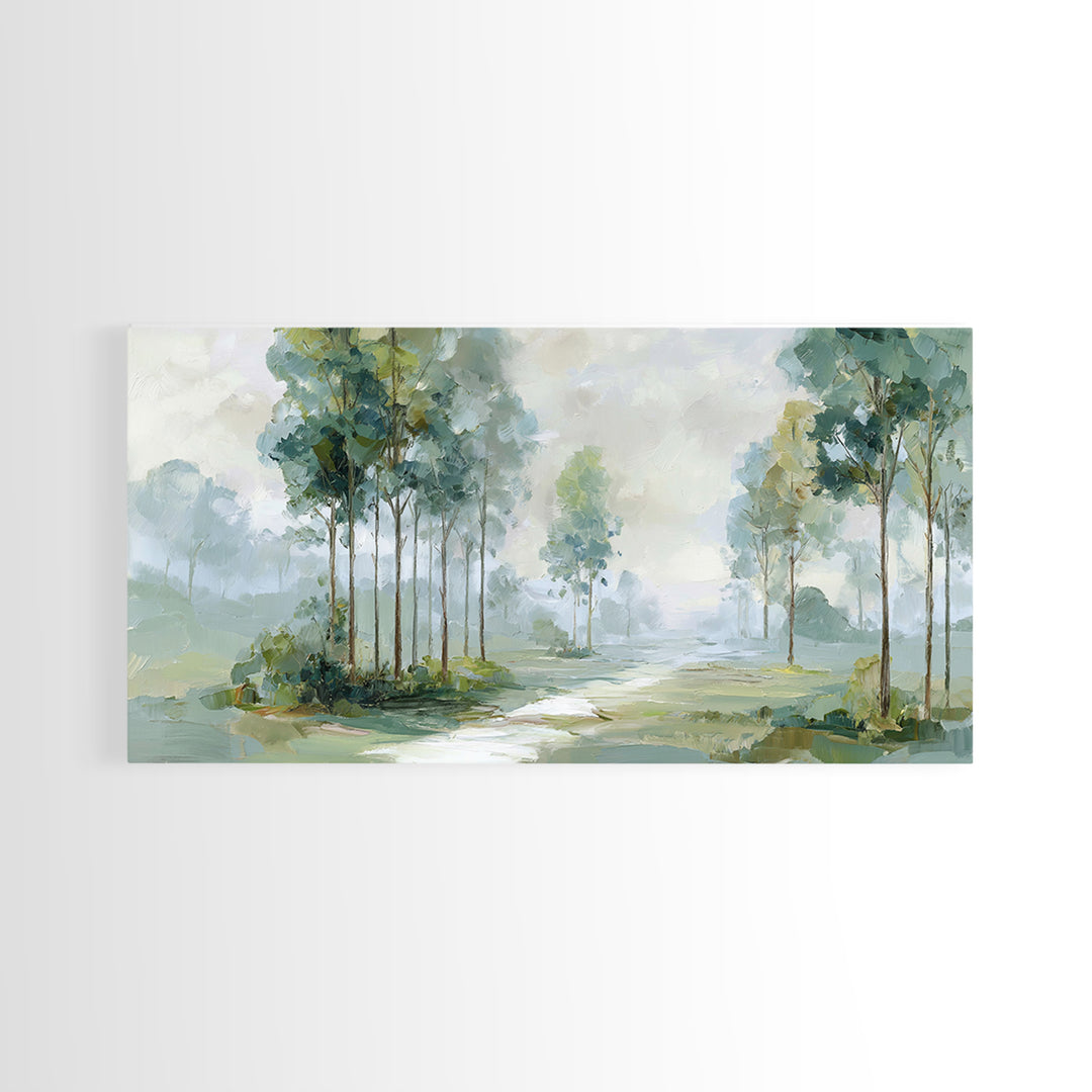 Misty Forest Path Framed Canvas Print, Waiting Room Art, Modern Art, Waiting Room Decor, Fine Art, Calm, Therapy Office Decor, WRA-2x1-55
