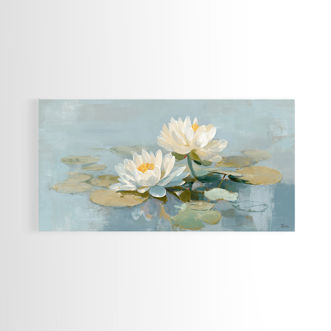 Lotus Flower on Still Water Framed Canvas Print, Waiting Room Art, Abstract, Waiting Room Decor, Watercolor Art, Calm, WRA-2x1-59