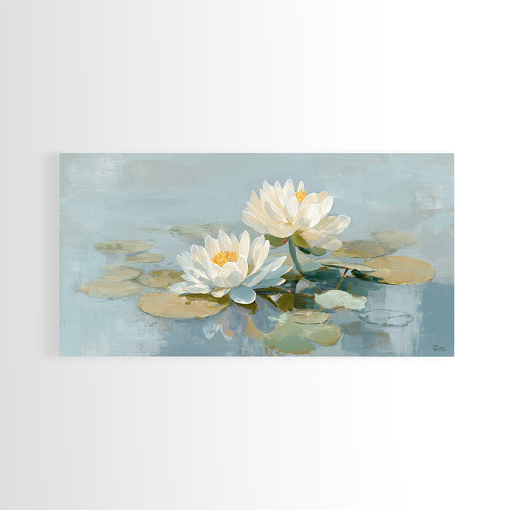 Lotus Flower on Still Water Framed Canvas Print, Waiting Room Art, Abstract, Waiting Room Decor, Watercolor Art, Calm, WRA-2x1-59