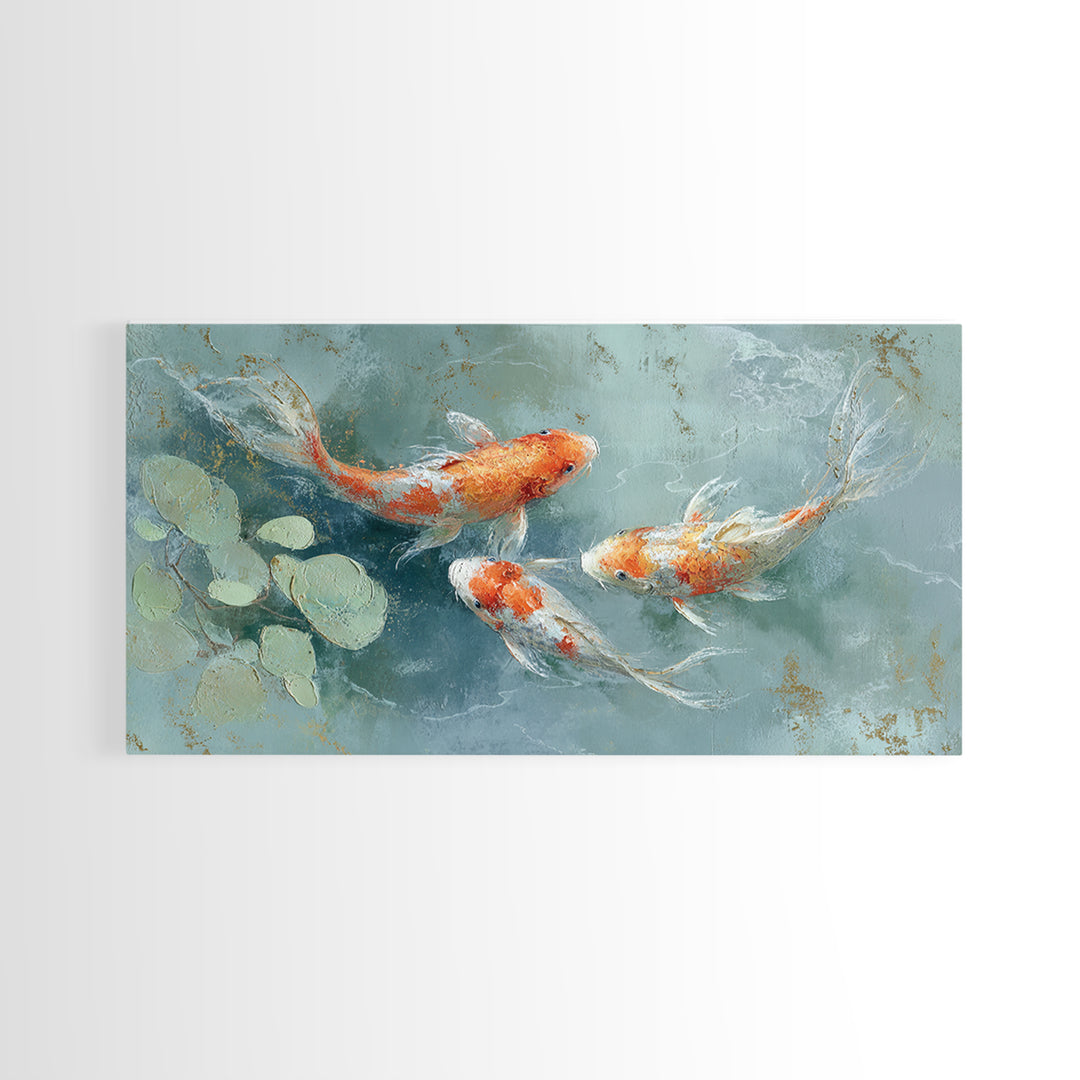 Gentle Koi Fish Canvas Print, Waiting Room Art, Textured Painting, Waiting Room Decor, Watercolor Art, Calm, Printable Art, WRA-2x1-66