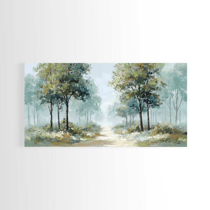 Misty Forest Path Framed Canvas Print, Waiting Room Art, Art, Waiting Room Decor, Calm, Bauhaus Print, Minimalist Wall Art, WRA-2x1-7