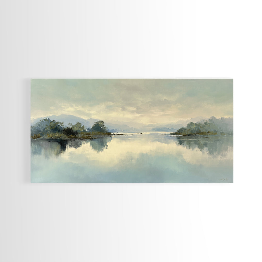 Peaceful Lake Reflection at Dawn Framed Canvas Print, Waiting Room Art, Printable Art, Waiting Room Decor, Fine Art, Calm, WRA-2x1-72