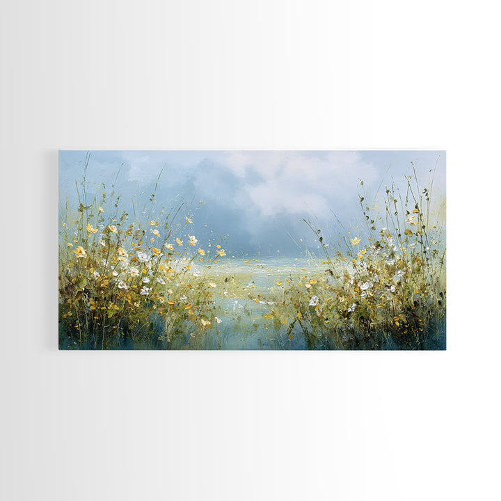 Sunlit Meadow with Wildflowers Canvas Print, Waiting Room Art, Minimalist Wall Art, Waiting Room Decor, Fine Art, Calm, WRA-2x1-76