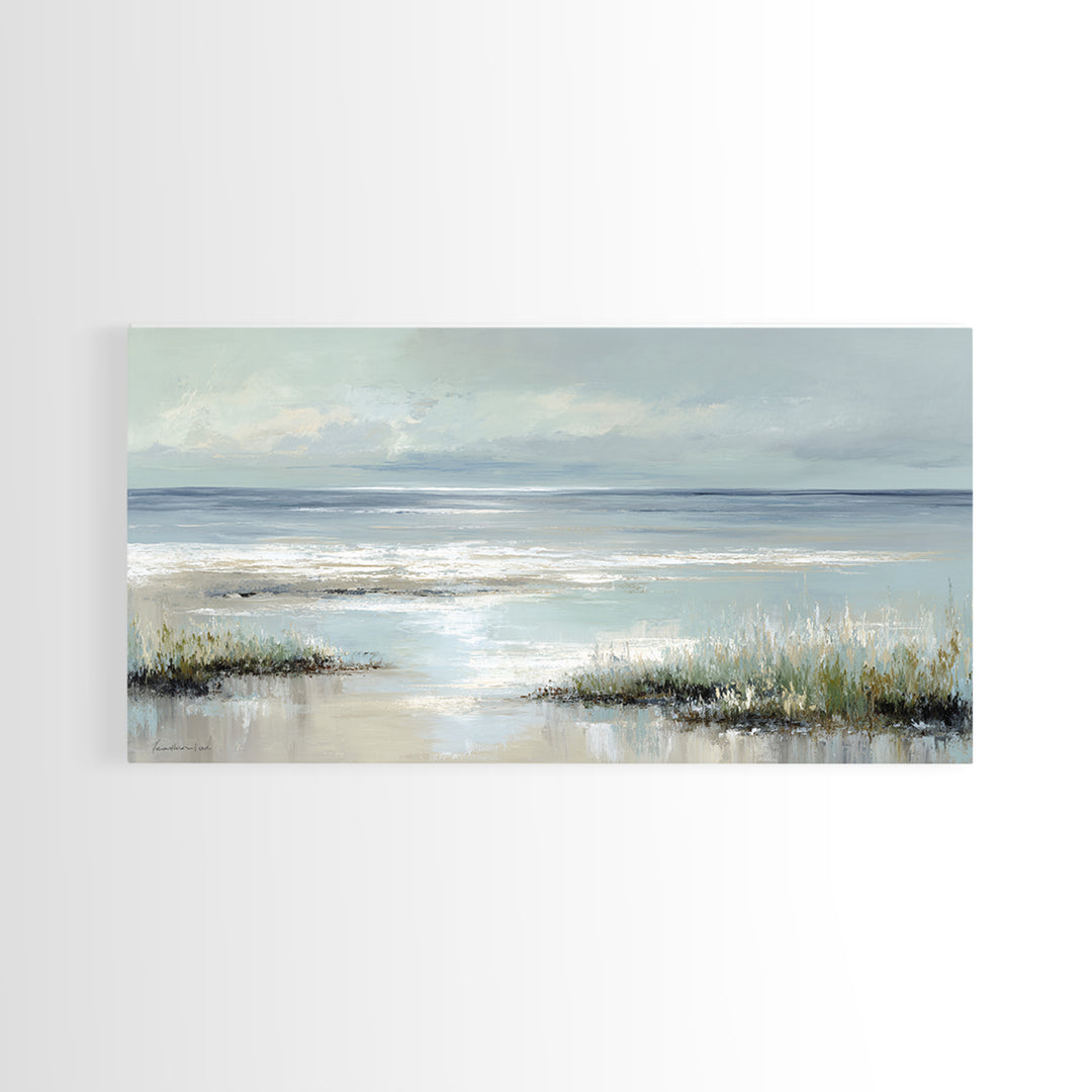 Coastal Horizon with Pale Sand and Water Canvas Print, Waiting Room Art, Bedroom Decor, Waiting Room Decor, Fine Art, Calm, WRA-2x1-77