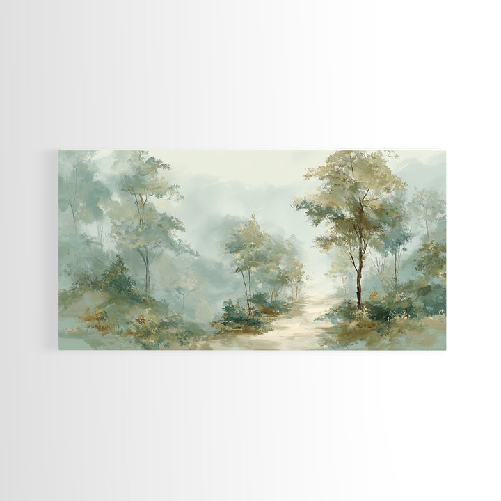 Misty Forest Path Framed Canvas Print, Waiting Room Art, Minimalist Art, Waiting Room Decor, Fine Art, Calm, Luxury Decor, WRA-2x1-79
