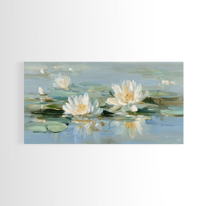 Lotus Flower on Still Water Framed Canvas Print, Waiting Room Art, Contemporary Art, Waiting Room Decor, Oil Painting, Calm, WRA-2x1-83