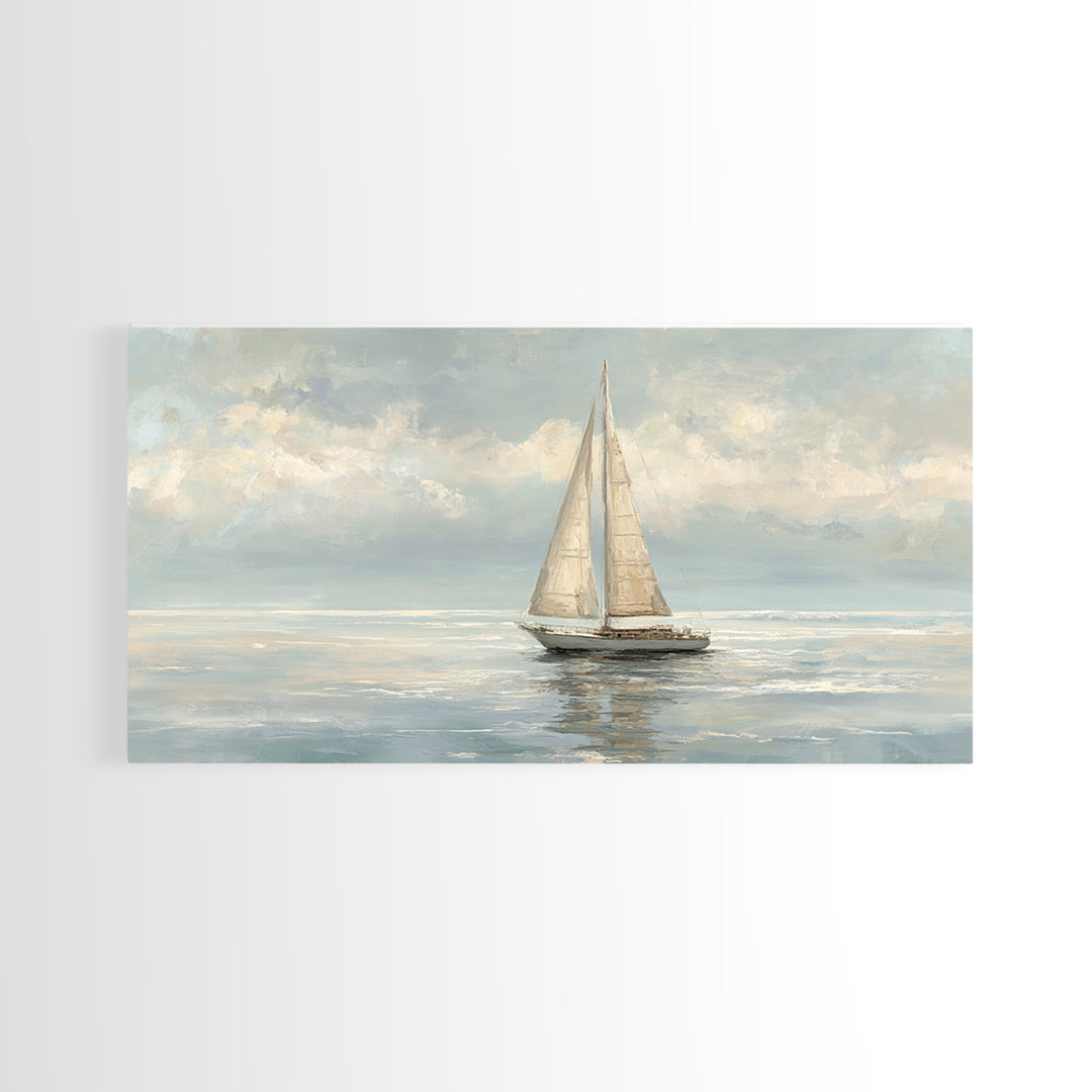 Quiet Sailboat on Calm Water Framed Canvas Print, Waiting Room Art, Digital Art Print, Waiting Room Decor, Fine Art, Calm, WRA-2x1-87