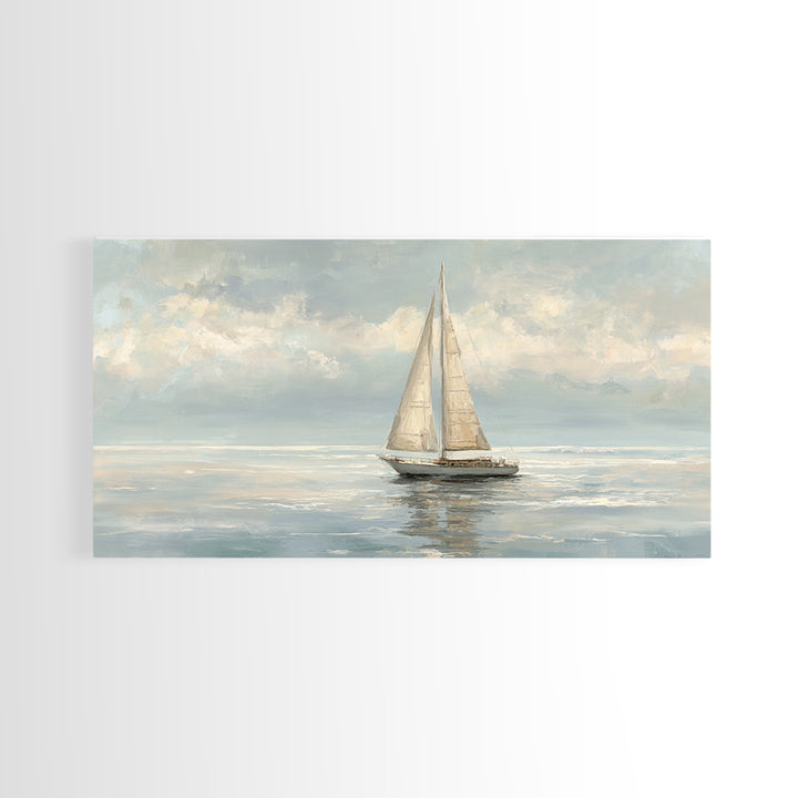 Quiet Sailboat on Calm Water Framed Canvas Print, Waiting Room Art, Digital Art Print, Waiting Room Decor, Fine Art, Calm, WRA-2x1-87