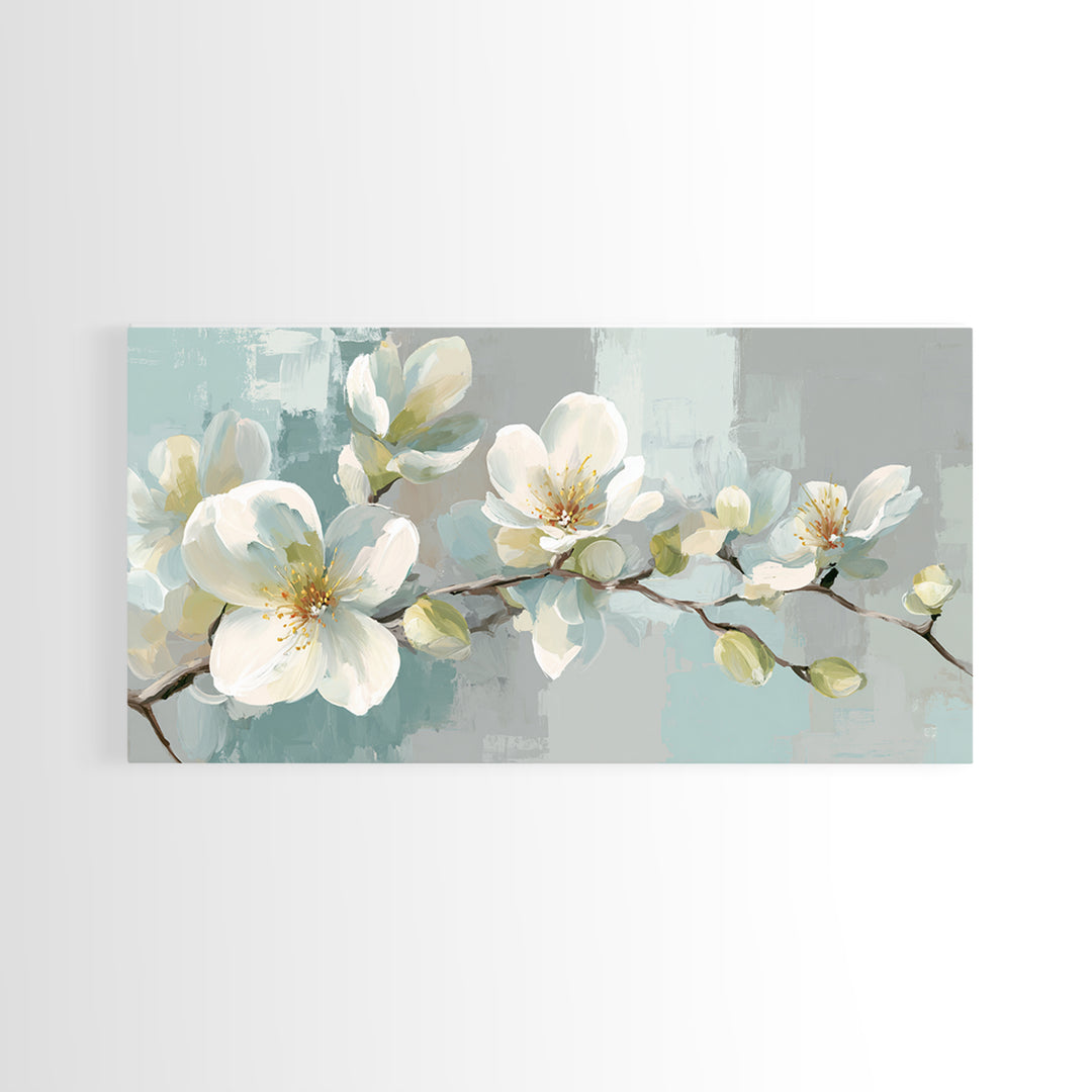 White Orchid on Light Gray Ground Framed Canvas Print, Waiting Room Art, Bauhaus Print, Waiting Room Decor, Fine Art, Calm, WRA-2x1-99