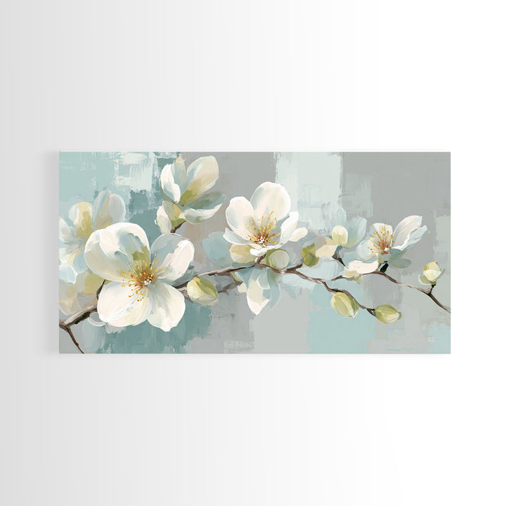 White Orchid on Light Gray Ground Framed Canvas Print, Waiting Room Art, Bauhaus Print, Waiting Room Decor, Fine Art, Calm, WRA-2x1-99