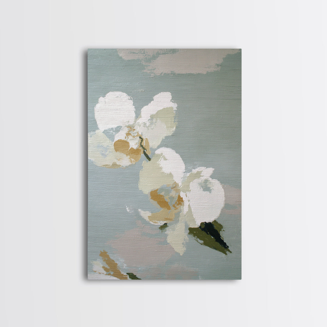 White Orchid on Light Gray Ground Canvas Print, Waiting Room Art, Gallery Decor, Waiting Room Decor, Fine Art, Calm, WRA-2x3-15