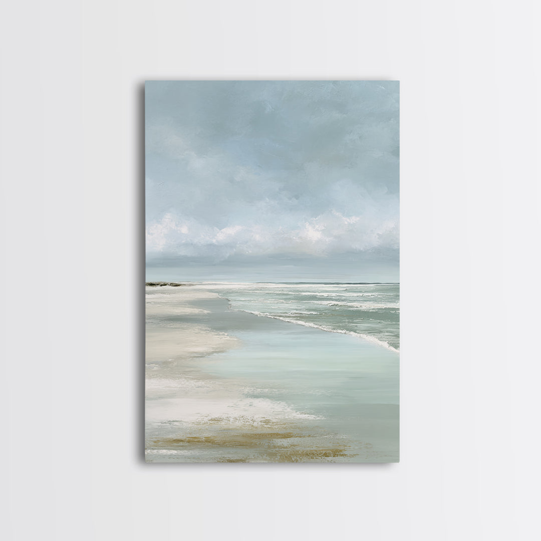 Coastal Horizon with Pale Sand and Water Framed Canvas Print, Waiting Room Art, Printable Wall Art, Waiting Room Decor, Calm, WRA-2x3-17